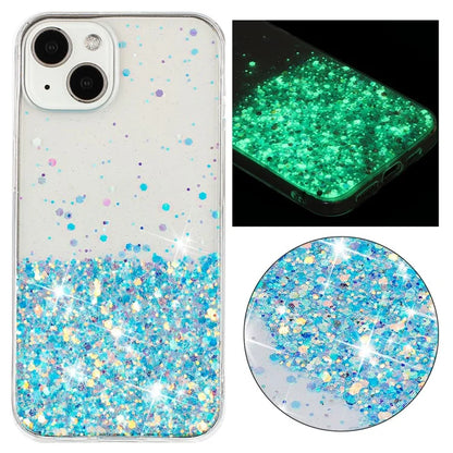 For iPhone 15 Cover Luminous Sequins Decor Anti-scratch Epoxy TPU Phone Case
