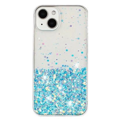 For iPhone 15 Cover Luminous Sequins Decor Anti-scratch Epoxy TPU Phone Case