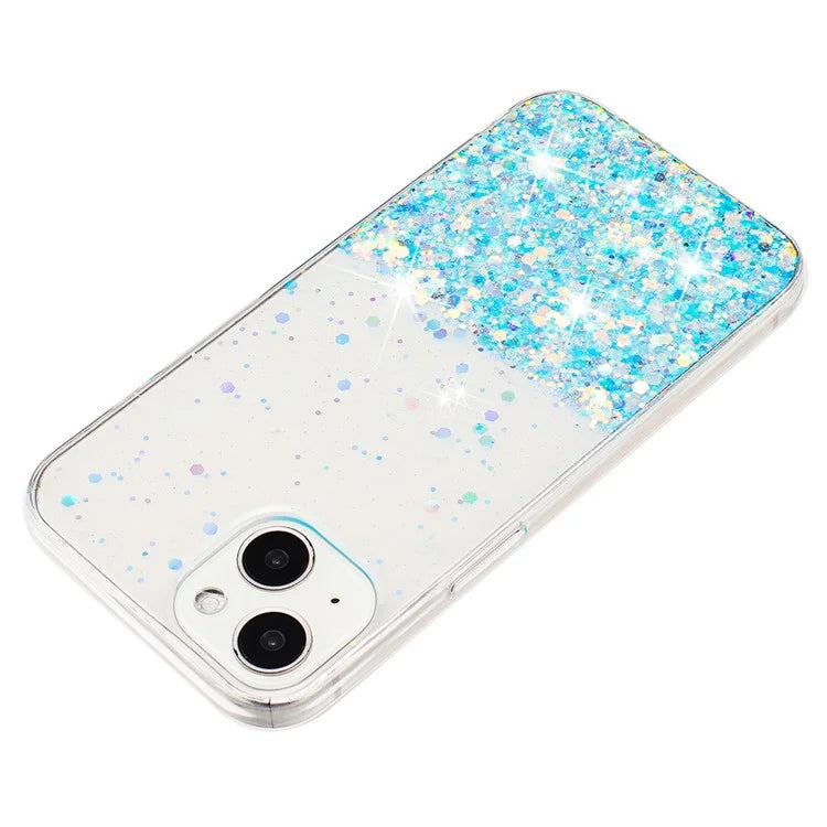 For iPhone 15 Cover Luminous Sequins Decor Anti-scratch Epoxy TPU Phone Case