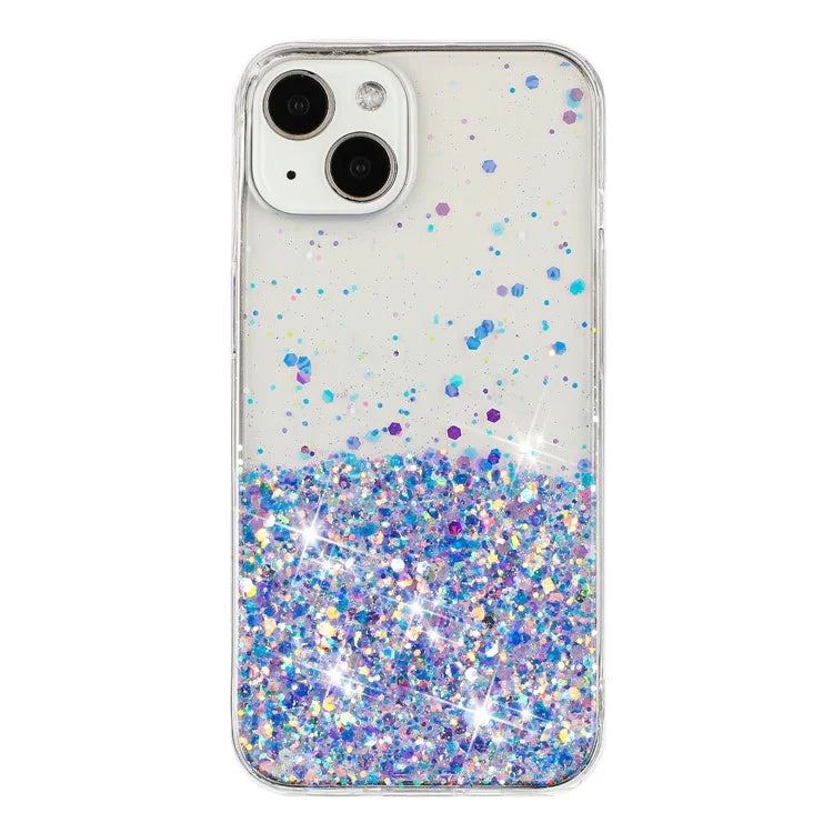 For iPhone 15 Cover Luminous Sequins Decor Anti-scratch Epoxy TPU Phone Case