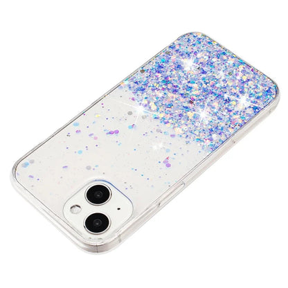 For iPhone 15 Cover Luminous Sequins Decor Anti-scratch Epoxy TPU Phone Case