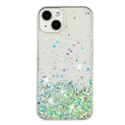 For iPhone 15 Cover Luminous Sequins Decor Anti-scratch Epoxy TPU Phone Case