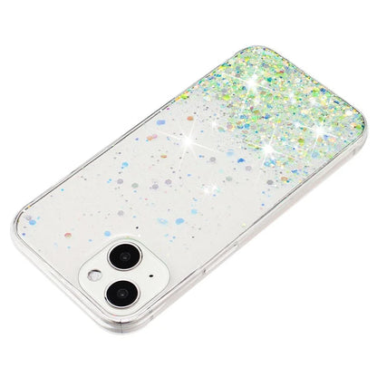 For iPhone 15 Cover Luminous Sequins Decor Anti-scratch Epoxy TPU Phone Case