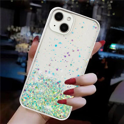 For iPhone 15 Cover Luminous Sequins Decor Anti-scratch Epoxy TPU Phone Case