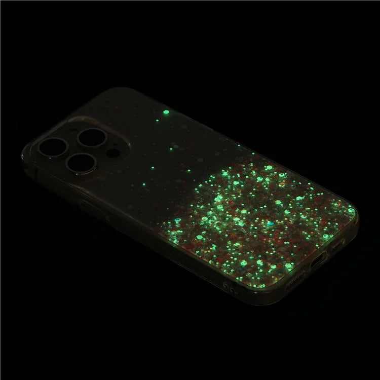 For iPhone 14 Pro Max Shockproof Phone Case Epoxy TPU Glitter Sparkle Luminous Cover
