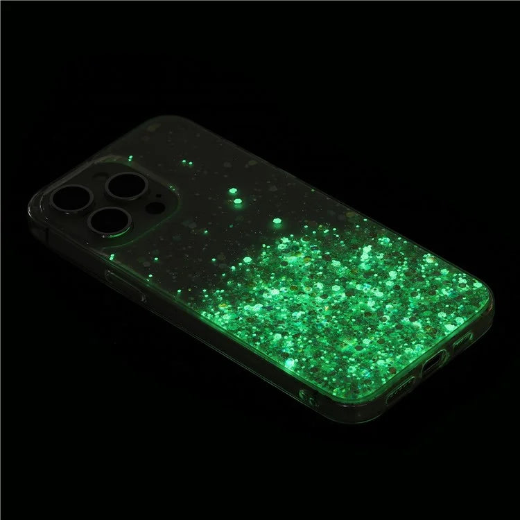 For iPhone 14 Pro Max Shockproof Phone Case Epoxy TPU Glitter Sparkle Luminous Cover