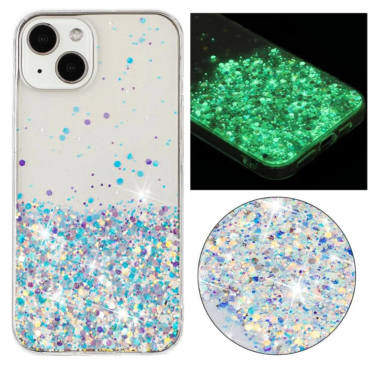 For iPhone 13 6.1 inch Cell Phone Cases Epoxy TPU Glitter Sparkle Luminous Phone Cover