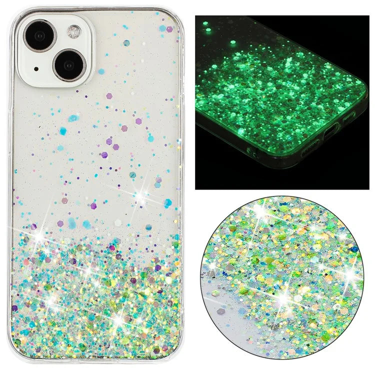 For iPhone 13 6.1 inch Cell Phone Cases Epoxy TPU Glitter Sparkle Luminous Phone Cover
