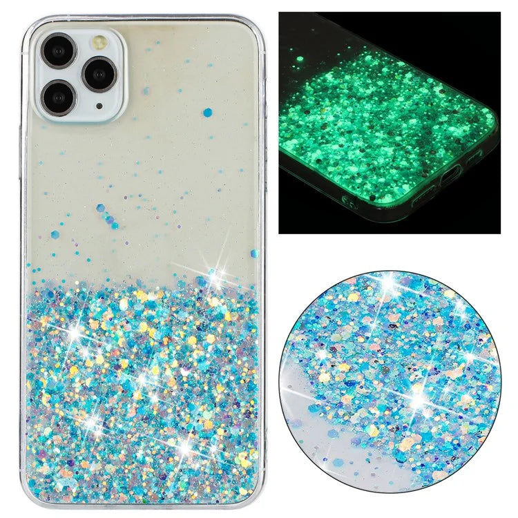 Back Case for iPhone 11 Pro Max Glow In The Dark Epoxy TPU Glitter Sparkle Mobile Phone Cover