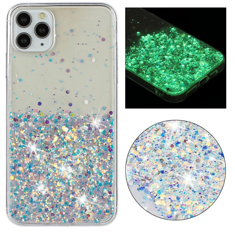 Back Case for iPhone 11 Pro Max Glow In The Dark Epoxy TPU Glitter Sparkle Mobile Phone Cover