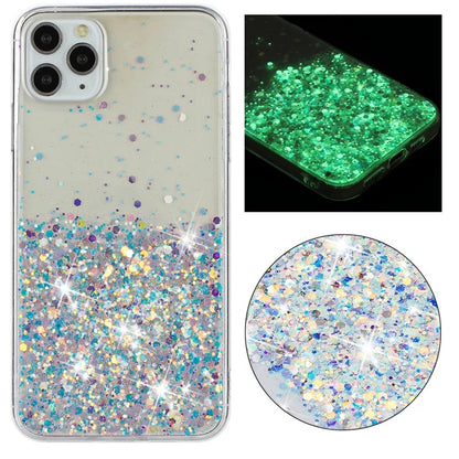 Back Case for iPhone 11 Pro Max Glow In The Dark Epoxy TPU Glitter Sparkle Mobile Phone Cover