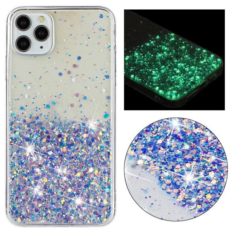 Back Case for iPhone 11 Pro Max Glow In The Dark Epoxy TPU Glitter Sparkle Mobile Phone Cover