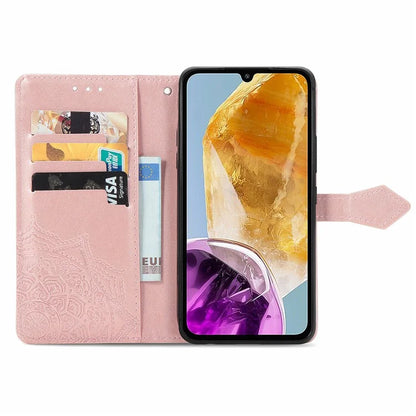 For Samsung Galaxy M15 5G PU Leather Case Shockproof Cell Phone Cover Emboss Mandala Flower Wallet