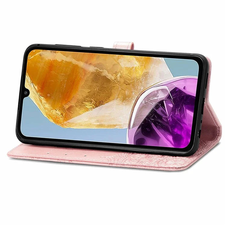 For Samsung Galaxy M15 5G PU Leather Case Shockproof Cell Phone Cover Emboss Mandala Flower Wallet