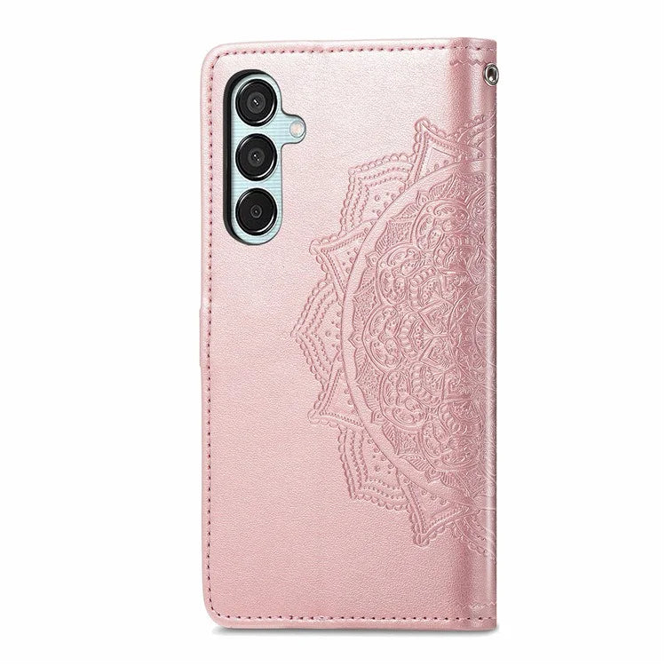 For Samsung Galaxy M15 5G PU Leather Case Shockproof Cell Phone Cover Emboss Mandala Flower Wallet