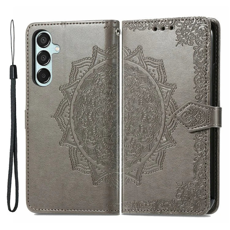For Samsung Galaxy M15 5G PU Leather Case Shockproof Cell Phone Cover Emboss Mandala Flower Wallet