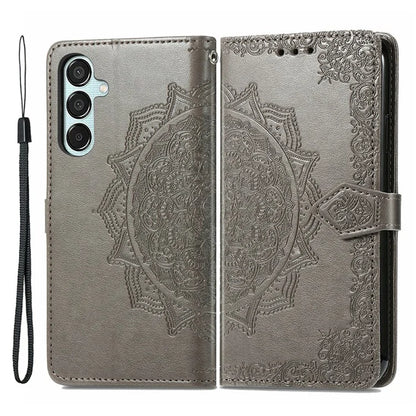 For Samsung Galaxy M15 5G PU Leather Case Shockproof Cell Phone Cover Emboss Mandala Flower Wallet