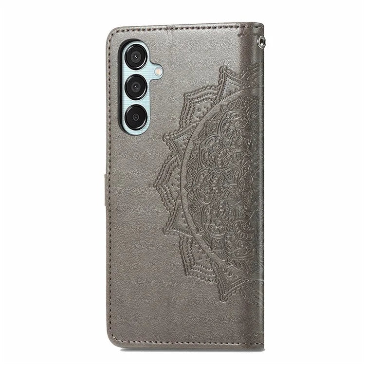 For Samsung Galaxy M15 5G PU Leather Case Shockproof Cell Phone Cover Emboss Mandala Flower Wallet