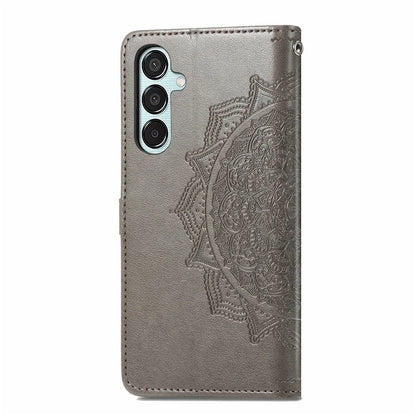 For Samsung Galaxy M15 5G PU Leather Case Shockproof Cell Phone Cover Emboss Mandala Flower Wallet