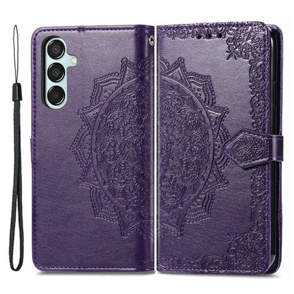 For Samsung Galaxy M15 5G PU Leather Case Shockproof Cell Phone Cover Emboss Mandala Flower Wallet