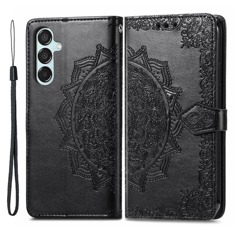 For Samsung Galaxy M15 5G PU Leather Case Shockproof Cell Phone Cover Emboss Mandala Flower Wallet