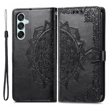 For Samsung Galaxy M15 5G PU Leather Case Shockproof Cell Phone Cover Emboss Mandala Flower Wallet