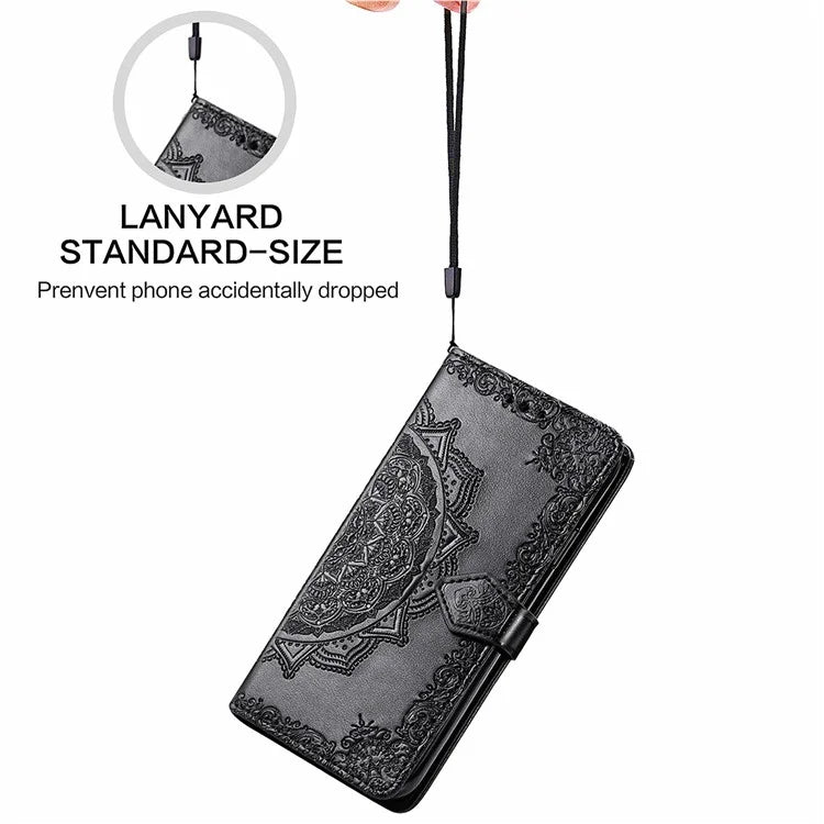 For Samsung Galaxy M15 5G PU Leather Case Shockproof Cell Phone Cover Emboss Mandala Flower Wallet