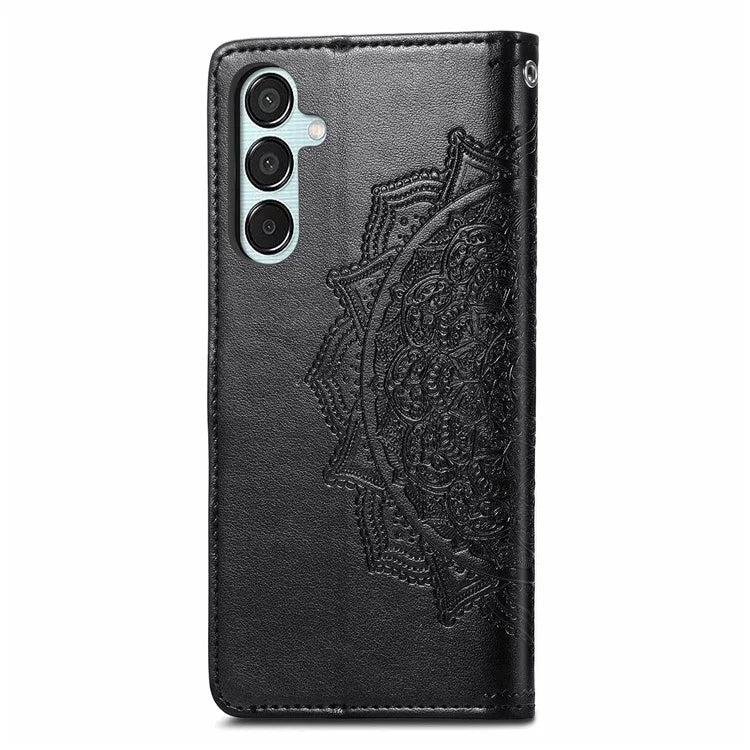For Samsung Galaxy M15 5G PU Leather Case Shockproof Cell Phone Cover Emboss Mandala Flower Wallet