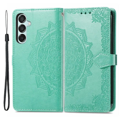 For Samsung Galaxy M15 5G PU Leather Case Shockproof Cell Phone Cover Emboss Mandala Flower Wallet