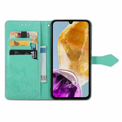 For Samsung Galaxy M15 5G PU Leather Case Shockproof Cell Phone Cover Emboss Mandala Flower Wallet