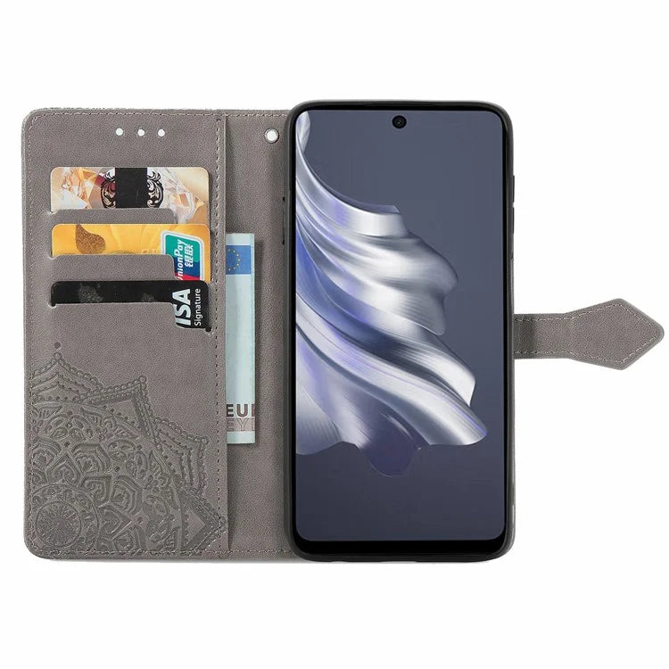 For TECNO Spark 20 Pro Phone Cover Emboss Mandala Flower Leather Wallet Case