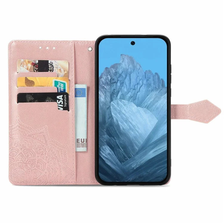 For Google Pixel 9 Pro XL Leather Wallet Case Stand Flip Phone Cover Emboss Mandala Flower