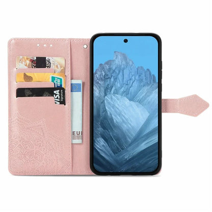For Google Pixel 9 Pro XL Leather Wallet Case Stand Flip Phone Cover Emboss Mandala Flower