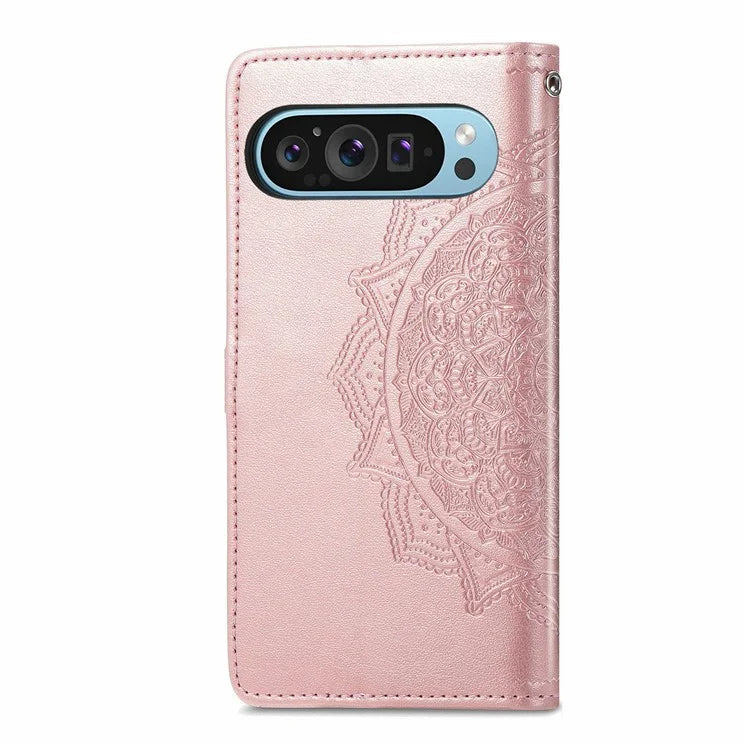 For Google Pixel 9 Pro XL Leather Wallet Case Stand Flip Phone Cover Emboss Mandala Flower