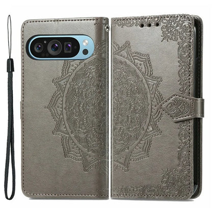 For Google Pixel 9 Pro XL Leather Wallet Case Stand Flip Phone Cover Emboss Mandala Flower