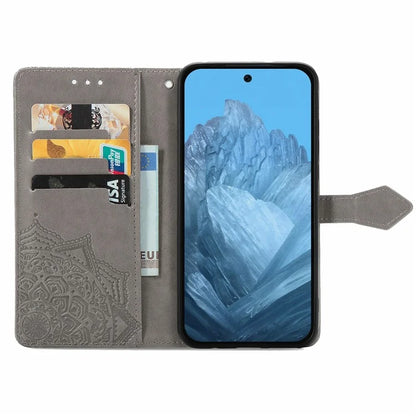 For Google Pixel 9 Pro XL Leather Wallet Case Stand Flip Phone Cover Emboss Mandala Flower