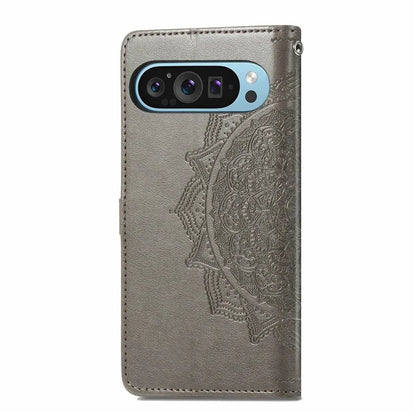 For Google Pixel 9 Pro XL Leather Wallet Case Stand Flip Phone Cover Emboss Mandala Flower