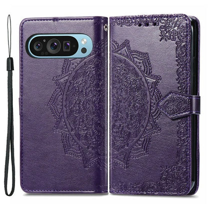 For Google Pixel 9 Pro XL Leather Wallet Case Stand Flip Phone Cover Emboss Mandala Flower