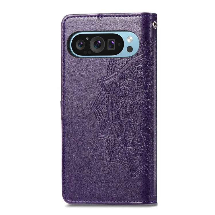 For Google Pixel 9 Pro XL Leather Wallet Case Stand Flip Phone Cover Emboss Mandala Flower