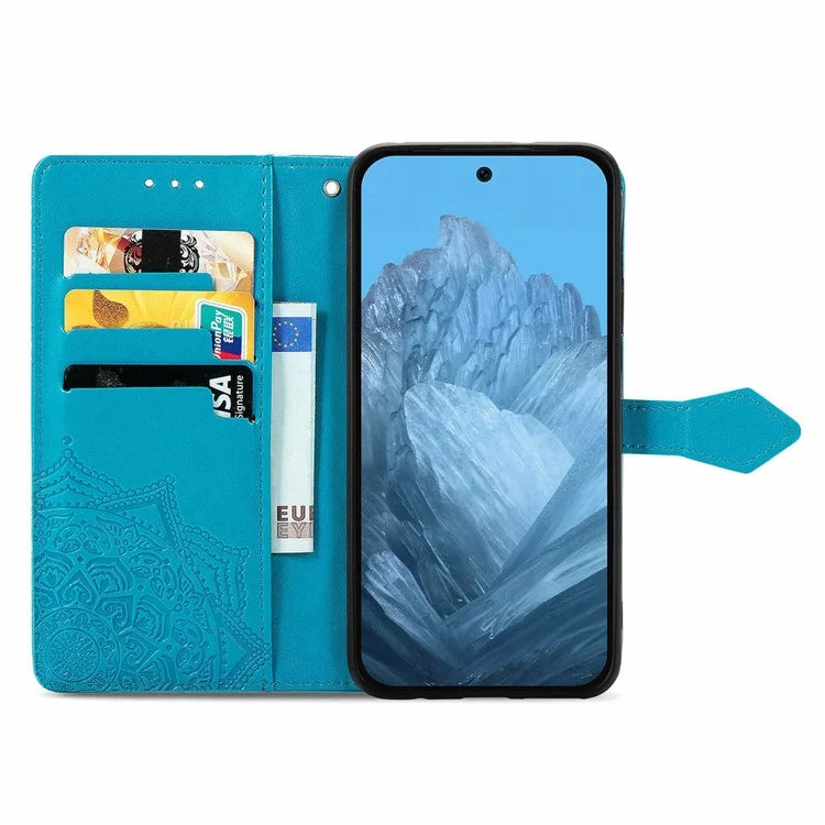 For Google Pixel 9 Pro XL Leather Wallet Case Stand Flip Phone Cover Emboss Mandala Flower