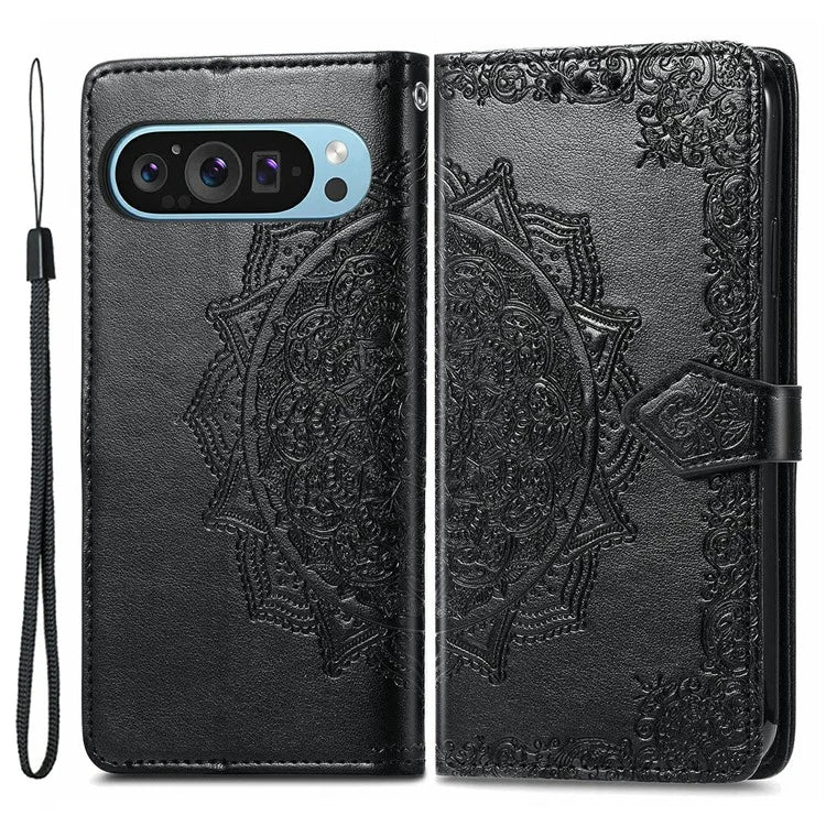 For Google Pixel 9 Pro XL Leather Wallet Case Stand Flip Phone Cover Emboss Mandala Flower