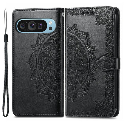 For Google Pixel 9 Pro XL Leather Wallet Case Stand Flip Phone Cover Emboss Mandala Flower