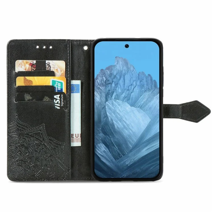 For Google Pixel 9 Pro XL Leather Wallet Case Stand Flip Phone Cover Emboss Mandala Flower