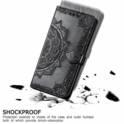 For Google Pixel 9 Pro XL Leather Wallet Case Stand Flip Phone Cover Emboss Mandala Flower