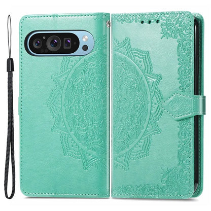 For Google Pixel 9 Pro XL Leather Wallet Case Stand Flip Phone Cover Emboss Mandala Flower