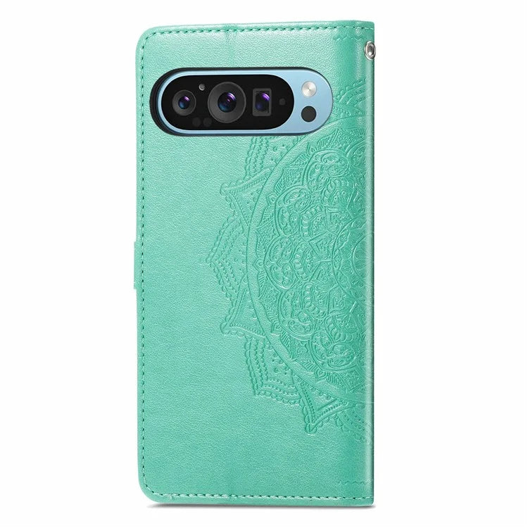 For Google Pixel 9 Pro XL Leather Wallet Case Stand Flip Phone Cover Emboss Mandala Flower