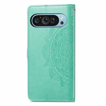For Google Pixel 9 Pro XL Leather Wallet Case Stand Flip Phone Cover Emboss Mandala Flower