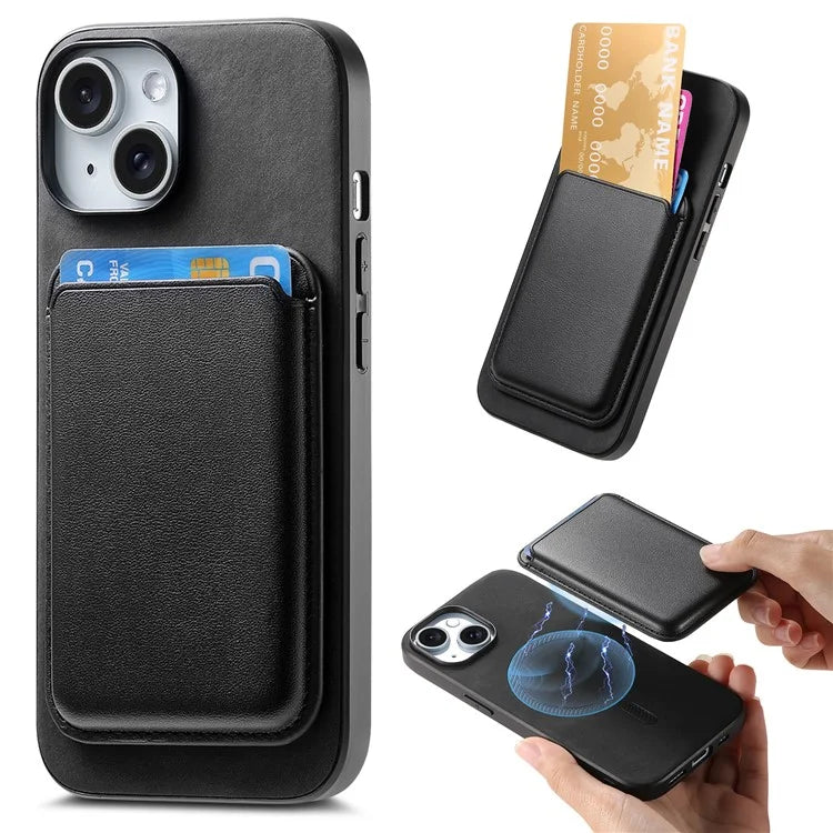 B2 For iPhone 15 Case Leather+TPU Phone Cover with Detachable Magnetic Card Holder