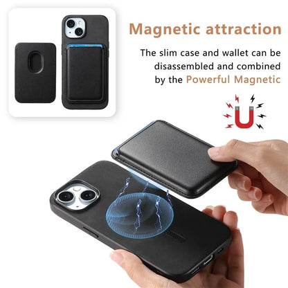 B2 For iPhone 15 Case Leather+TPU Phone Cover with Detachable Magnetic Card Holder