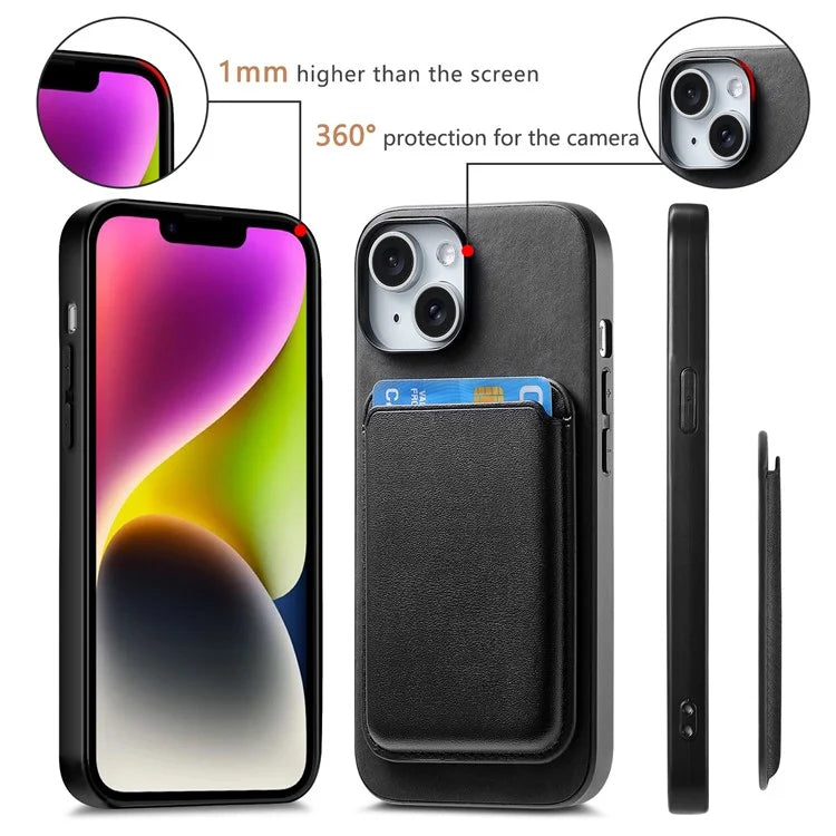 B2 For iPhone 15 Case Leather+TPU Phone Cover with Detachable Magnetic Card Holder